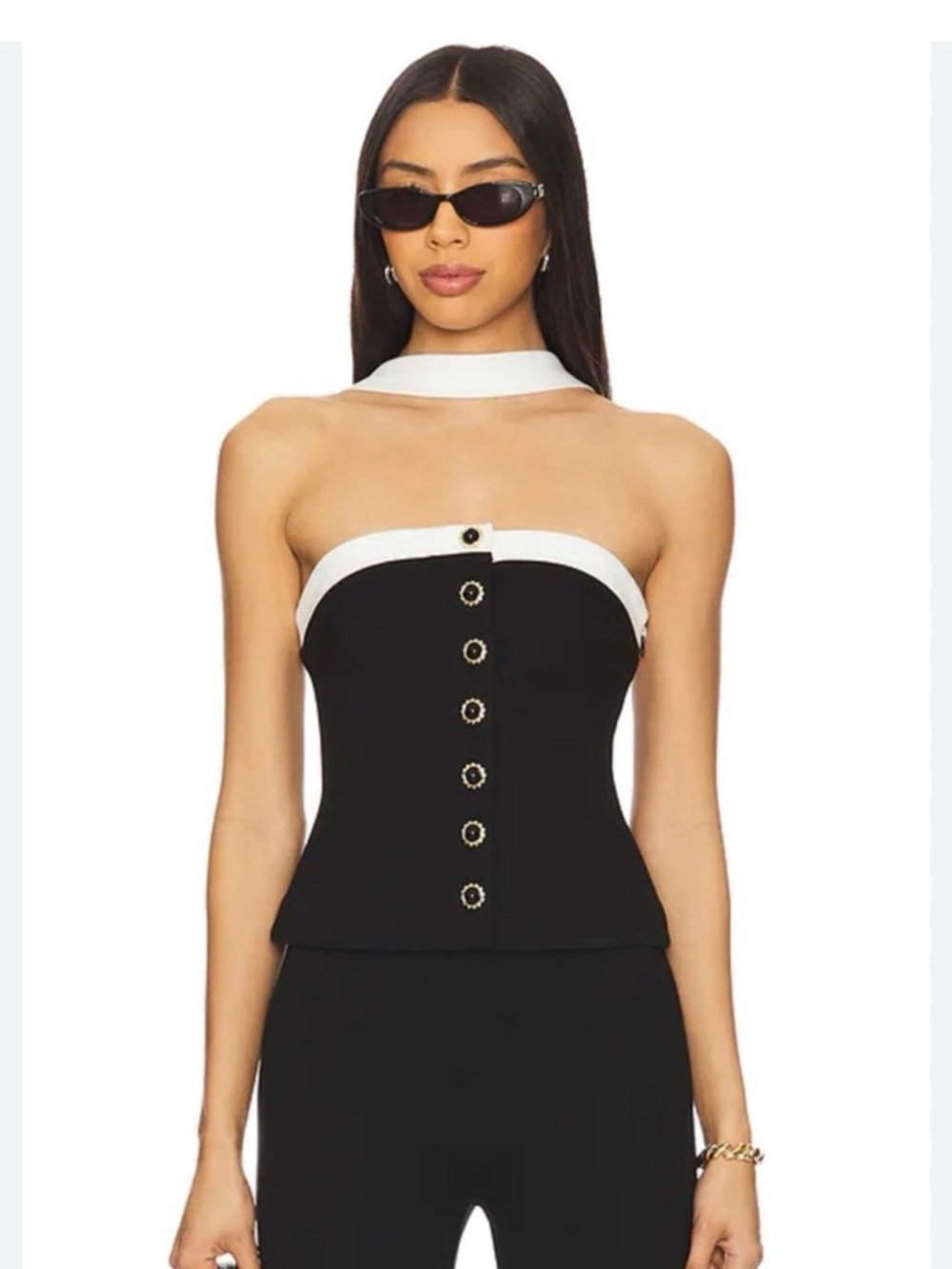 For Love & Lemons Black and White Strapless Button-Front Camisole